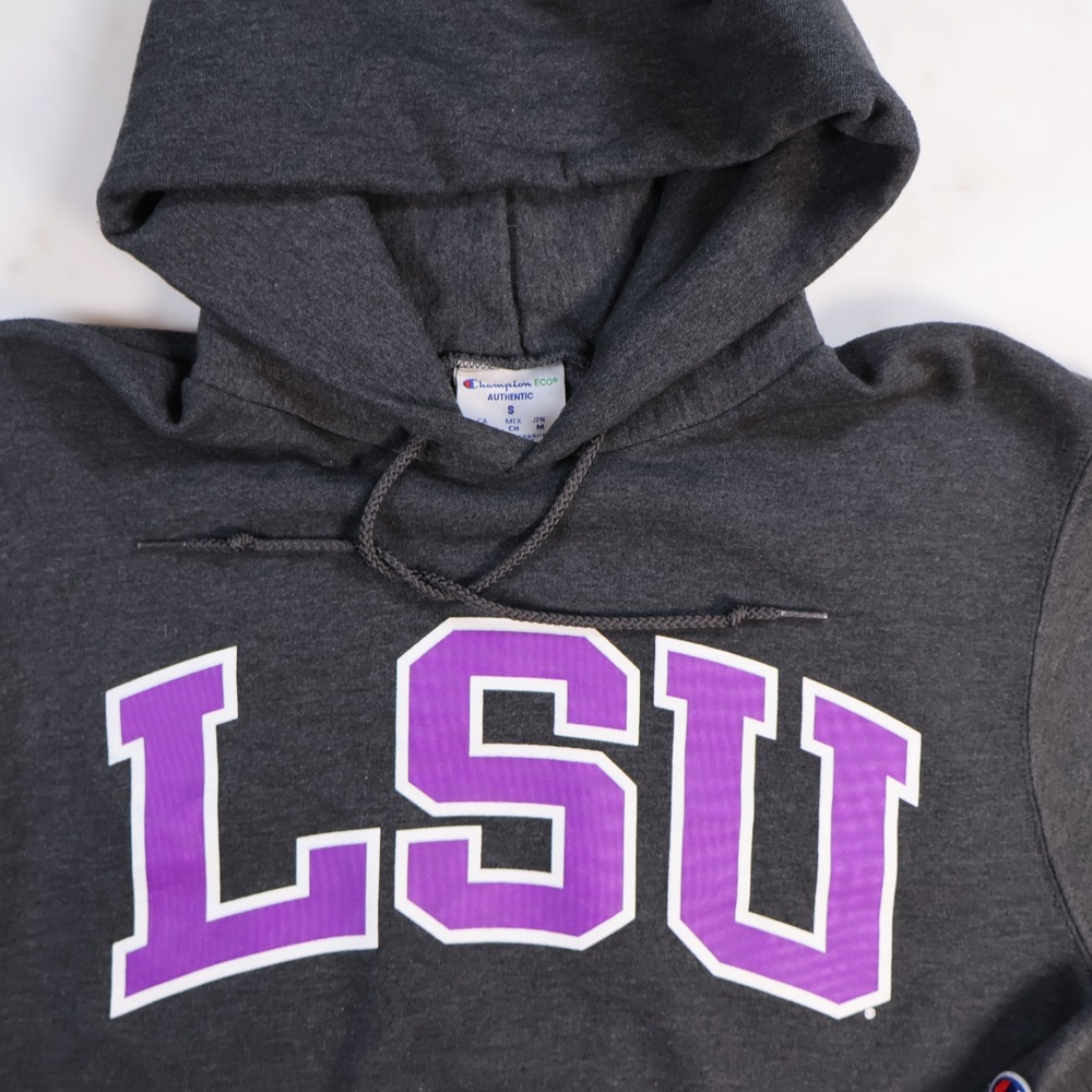 Champion Eco Authentic LSU Tigers Hoodie Charcoal Gray Mens Small Purple